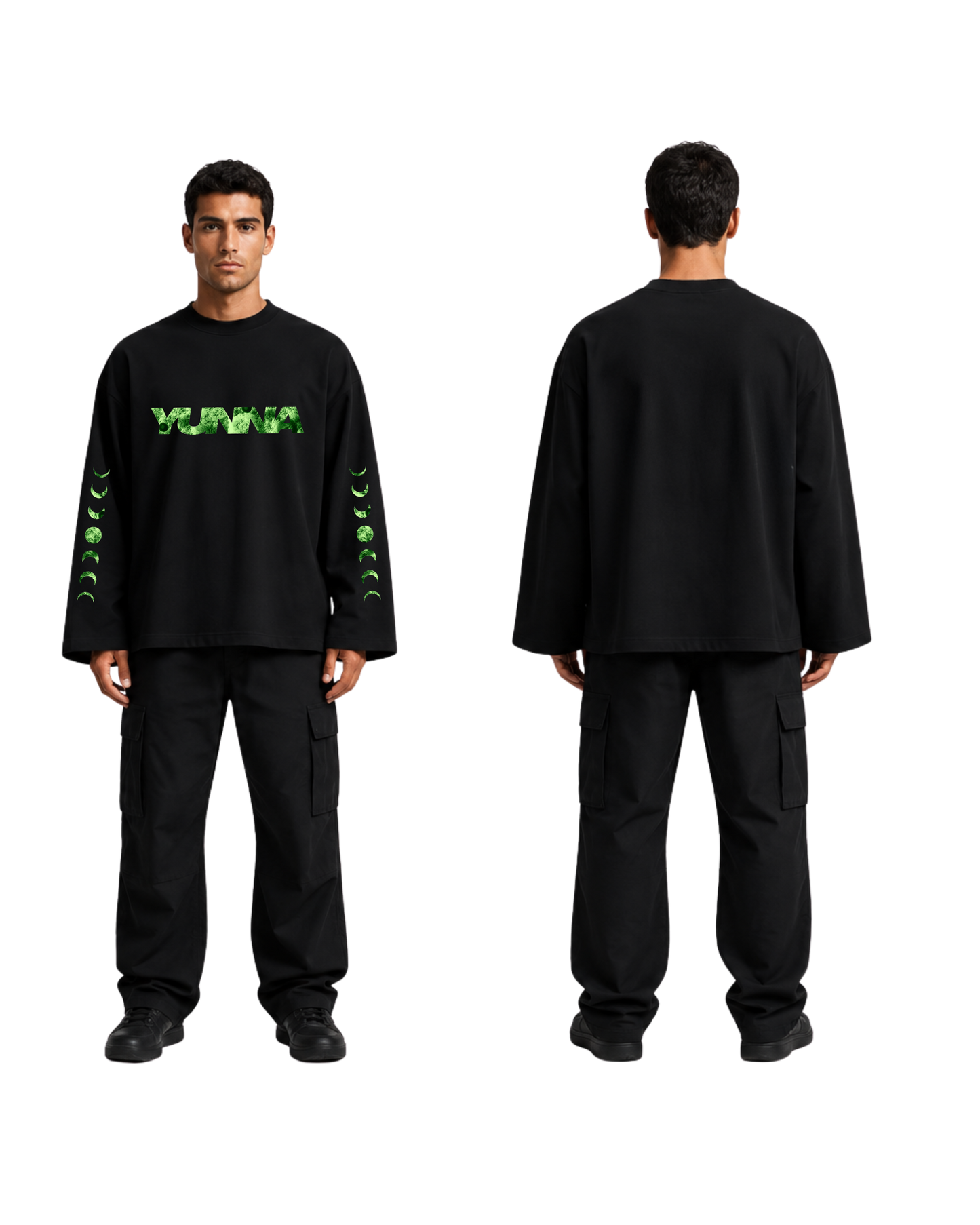 Green Lunar Cycle Black T-shirt
