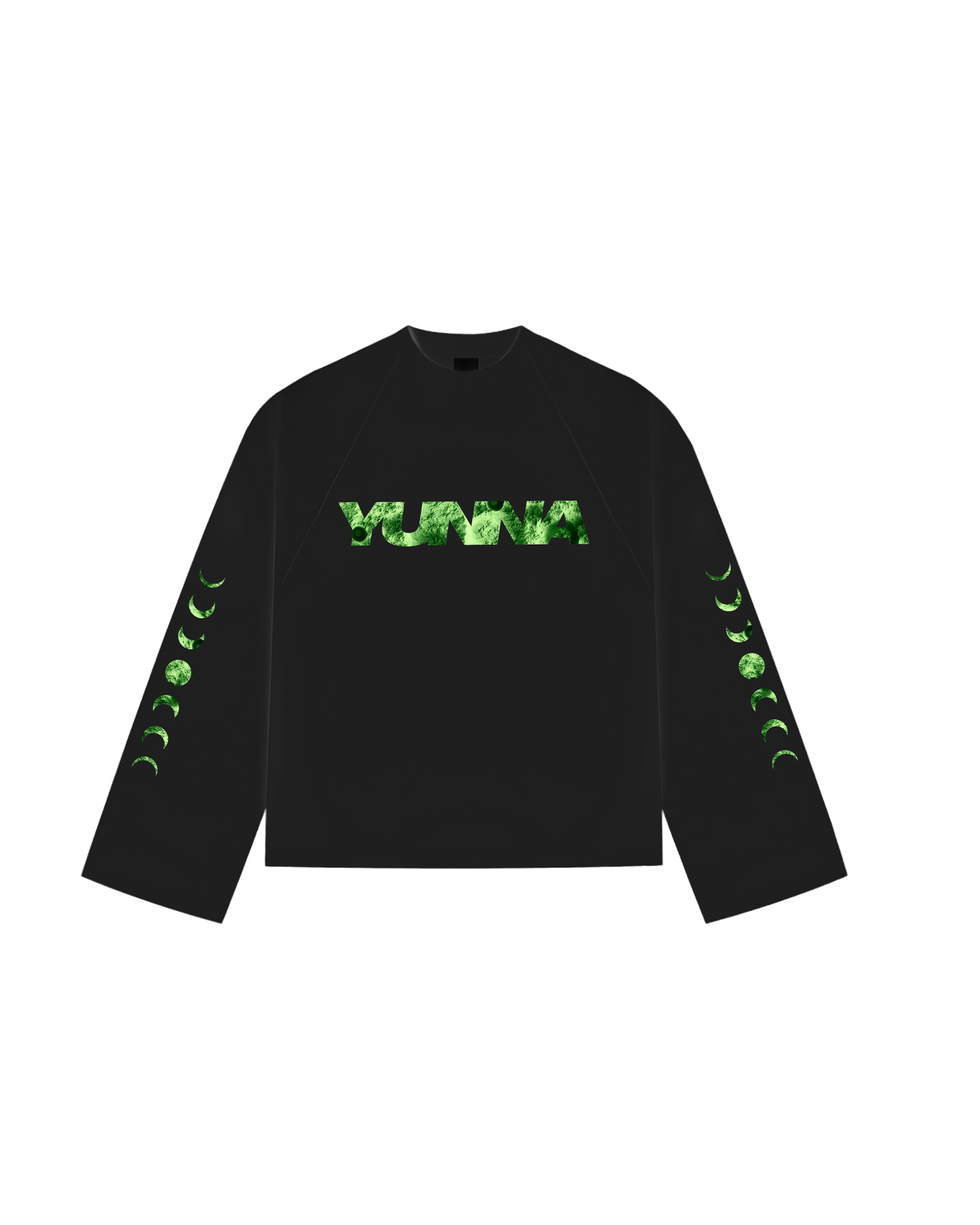 Green Lunar Cycle Black T-shirt
