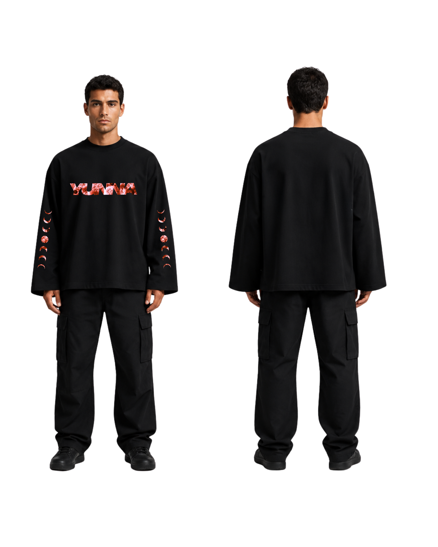 Red Lunar Cycle Black T-shirt