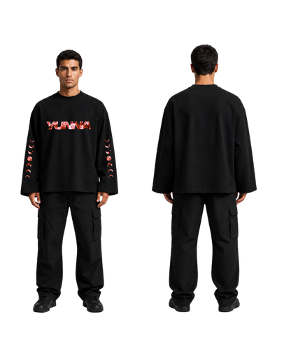 Red Lunar Cycle Black T-shirt